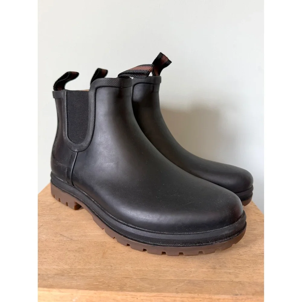 L.L.Bean Rugged Wellie Chelsea Waterproof Rain Boots Size 8 Black Rubber Slip On